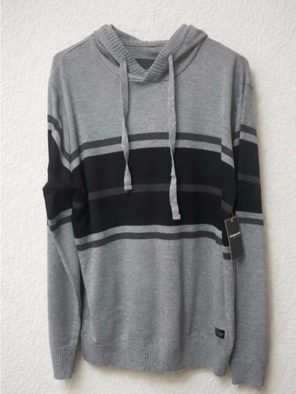 Men's Grey & Black Aeropostale Striped Hooded Shirt NWT